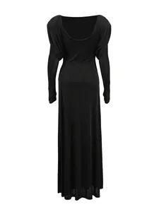 Robe de soirée élégante noire à manches longues avec décolleté profond dans le dos