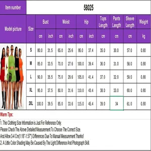 Detailed size chart for 58025 crochet tassel long sleeve two-piece set