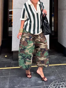 Street style camouflage wide-leg pants with a relaxed fit and military print pattern