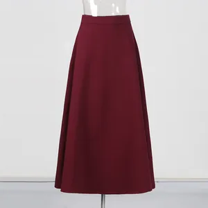 Elegant burgundy high-waist A-line maxi skirt featuring smooth premium fabric finish