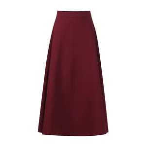 Elegant burgundy high-waisted maxi skirt with a vintage French A-line silhouette