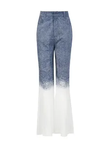 Elegante high-waist flare broek met een kleurverloop van blauwe denim naar wit