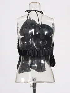 Sexy black halter neck tube top with heavy beading detail and back elastic design