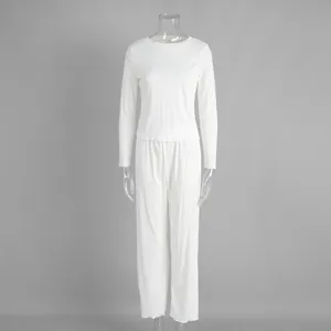 Detailed view of white heart jacquard long-sleeve knitted pajama two-piece set for women