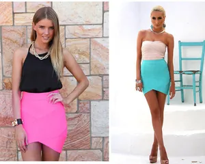 Sexy high-waisted bandage mini skirt with cross-strap design in vibrant colors