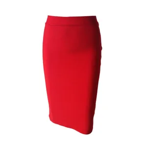 Elegant high-waisted red bodycon bandage skirt with knee-length hemline for women