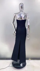 Elegant black strapless evening gown with beaded back detailing and a sleek mermaid fit.