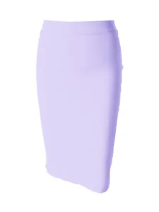 Close-up of a lavender bandage pencil skirt with a high-waisted slim fit design.