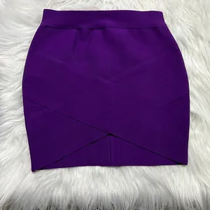 Detailed view of a stylish purple bandage mini skirt with a chic crossover design