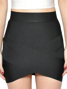 Sexy black bandage mini skirt for women with crossover wide band design and high waist