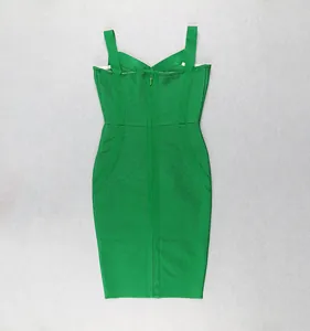 Back view of the vibrant green V-neck bodycon bandage evening dress.