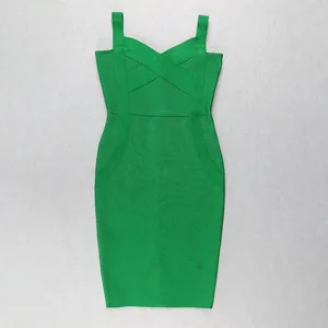 Elegant green V-neck sleeveless bandage bodycon dress perfect for evening parties.