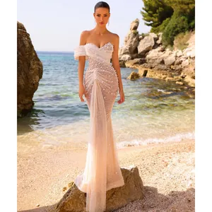 Elegant One-Shoulder Sequin Beaded Evening Gown Cotton Polyester Mesh Tube Top Fishtail Mermaid Dress For Wedding Party Women