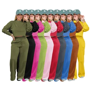 Women's thickened long-sleeved sweatshirt and sweatpants set shown in multiple colors