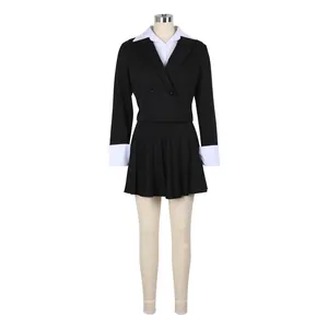 Women's black 2-piece set featuring a cropped blazer and pleated mini skirt