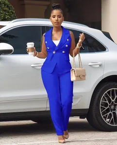 Ensemble de costume deux pièces bleu élégant pour femme avec gilet et pantalon de bureau