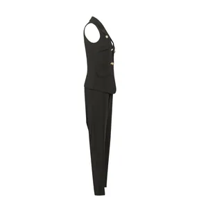 Vue latérale de l'ensemble deux pièces blazer sans manches et pantalon noir pour le bureau