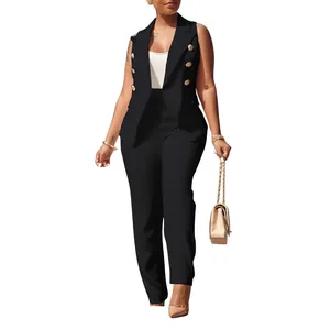 Ensemble 2 pièces noir élégant pour bureau avec blazer sans manches