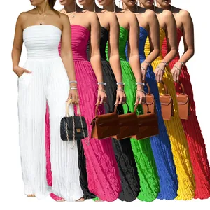 Collezione multicolore di tute da donna senza spalline a vita alta e gamba larga per estate.