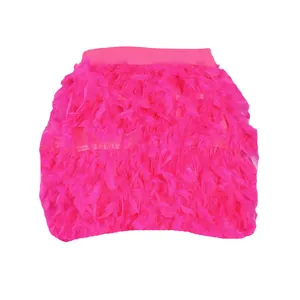 Close-up view of vibrant pink turkey feather texture on a stylish party mini skirt