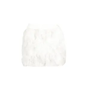 Close-up view showing the soft texture of white turkey feather mini skirt for party