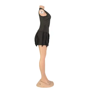 Side view of black sleeveless top and matching tassel fringe shorts two-piece summer set