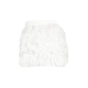 Close-up detail of luxurious white turkey feather mini skirt for elegant party wear