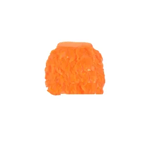 Detailed view of a vibrant orange turkey feather mini skirt designed for stylish party wear