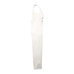 Λεπτομερής πλαϊνή άποψη λευκού αμάνικου γιλέκου και παντελονιού για γυναίκες, OL σχέδιο