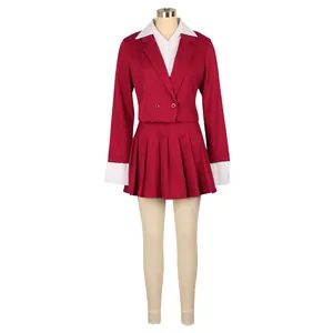 Professional red blazer and pleated skirt two-piece suit set for women on dress form