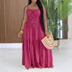 Elegant burgundy bohemian sleeveless camisole tiered maxi cake dress for summer vacation