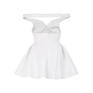 Detailed rear view of a white off-the-shoulder puff mini dress perfect for party and club wear
