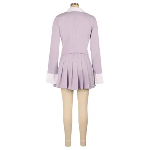 Lavender blazer and pleated mini skirt set for women, office OL style back view.