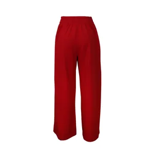 Vue arrière détaillée d'un pantalon large décontracté rouge pour femme avec taille élastique
