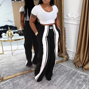 Pantalon large à taille haute tendance avec rayures latérales et coupe ample pour femme