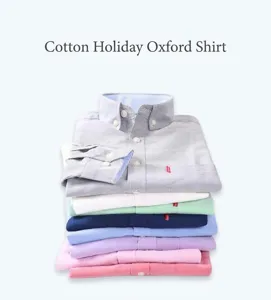 Neat stack of colorful long-sleeved Oxford shirts for men in various pastel tones