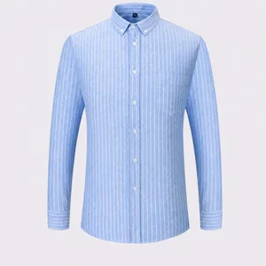 Chemise homme en coton Oxford à rayures, coupe ajustée, manches longues et col boutonné