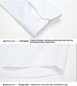 Détail du poignet et de l'ourlet d'une chemise blanche à manches longues pour homme