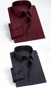 Deux chemises à manches longues pour hommes pliées en bordeaux et gris anthracite.