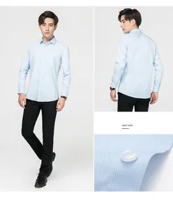 Détails de la chemise bleue pour hommes, coupe ajustée, style business décontracté