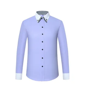 Lavender men's long-sleeve shirt featuring a stylish double collar with gingham detail.