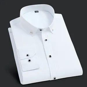 Chemise Homme Business Décontractée Coupe Ajustée Manches Longues Col Boutonné Boutons Strass Haut Formel Professionnel de Bureau