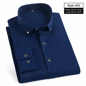 Marineblaues Slim Fit Langarm-Businesshemd für Herren mit Strassknöpfen