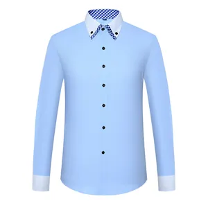 Men's light blue long-sleeve dress shirt with double-layered button-down collar