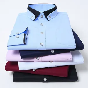 Camisa de Hombre Negocios Casual Cuello Contraste Manga Larga Sin Planchado Ajuste Entallado Elástica de Poliéster Top