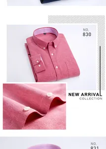 Close-up detail of a pink Oxford long-sleeve shirt for men with visible fabric texture.