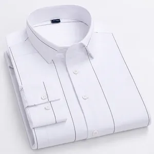 Men's Bamboo Fiber Viscose Striped Long Sleeve Shirt Casual Urban Non-Iron Slim Fit Digital Printed Dress Shirt Breathable Soft Top