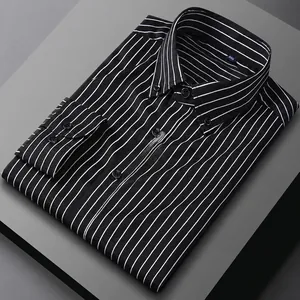 Chemise à Rayures Homme Business Décontracté Manches Longues Sans Repassage Stretch Coupe Cintrée Chemise Top pour Printemps Automne