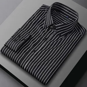 Men's Business Casual Striped Long Sleeve Shirt Non-iron Stretch Slim Fit Button Down Dress Shirt Top For Spring Autumn