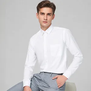 Professioneel wit slim-fit katoenen overhemd met lange mouwen voor heren in zakelijke stijl